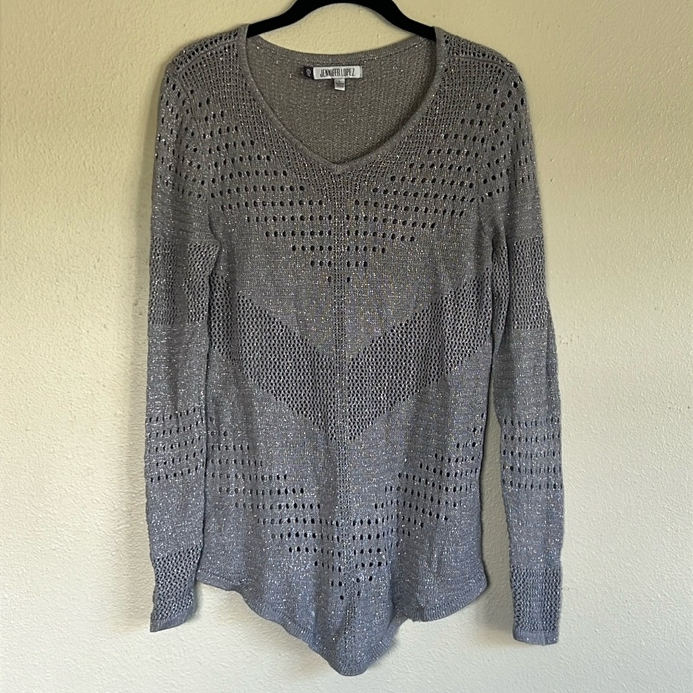 Jennifer Lopez Gray Cut-out Sweater